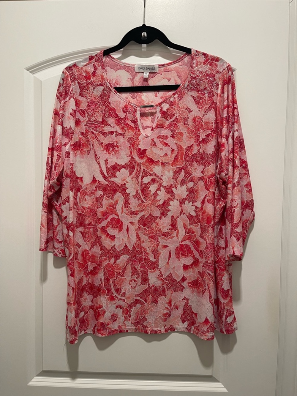Pink and Red Floral Keyhole Blouse